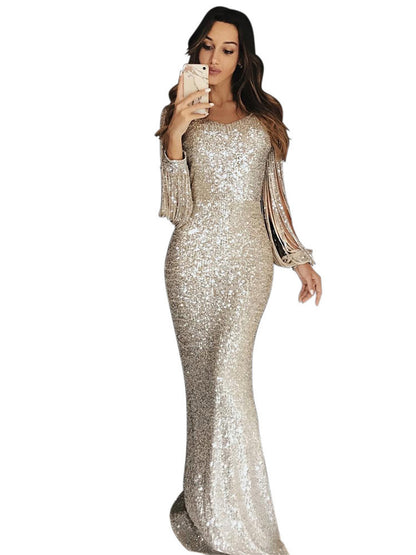 Women's Long Dress Evening Dress Long Sleeve Fringe Dinner Dress - The Cool Collective AU