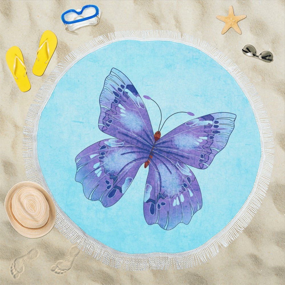 Purple Butterfly Circular Beach Shawl 59"x 59" - The Cool Collective AU