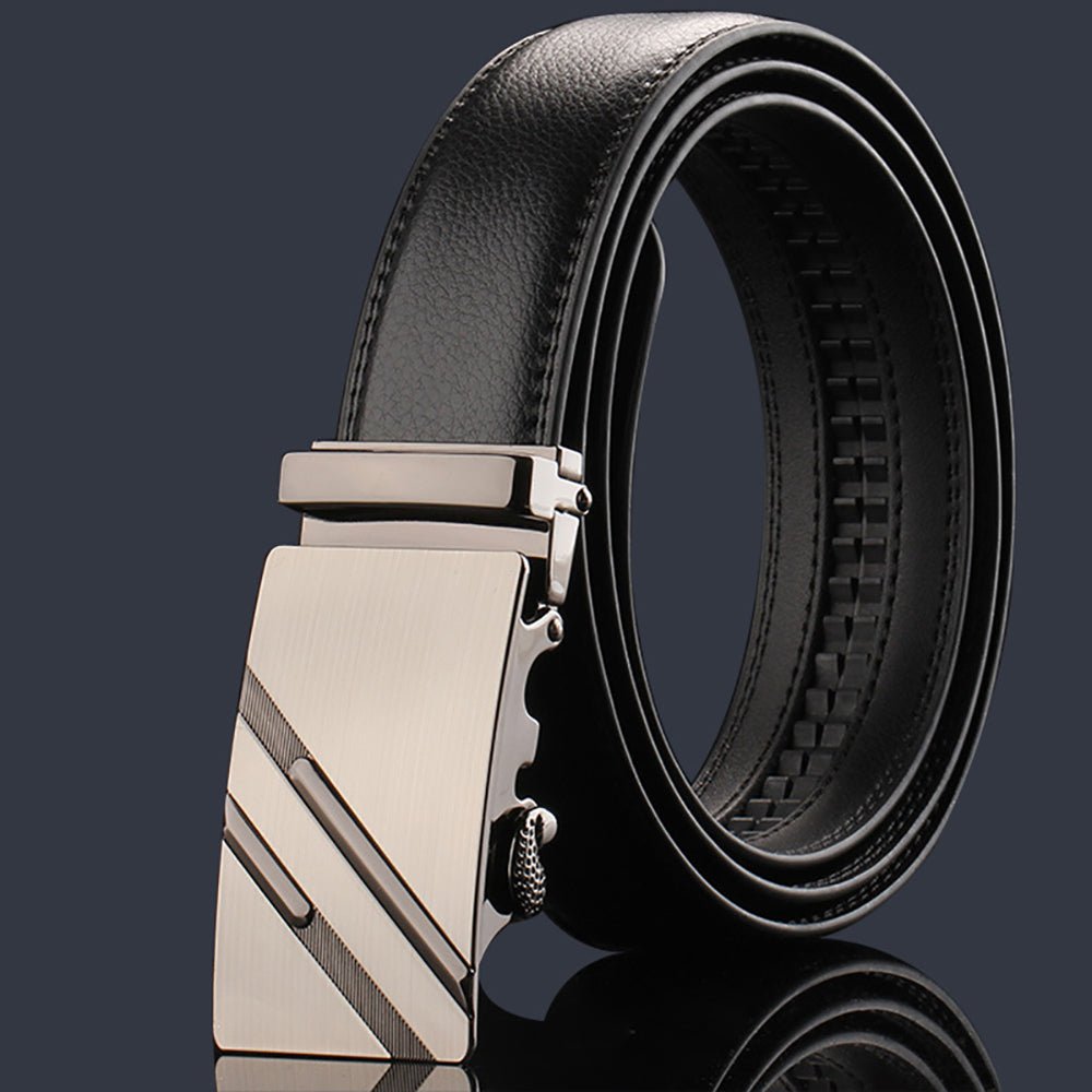 Adjustable Slide Luxury Leather Belt For Men's Automatic Buckle Ratchet Business Dress Belts (FB850215) - The Cool Collective AU
