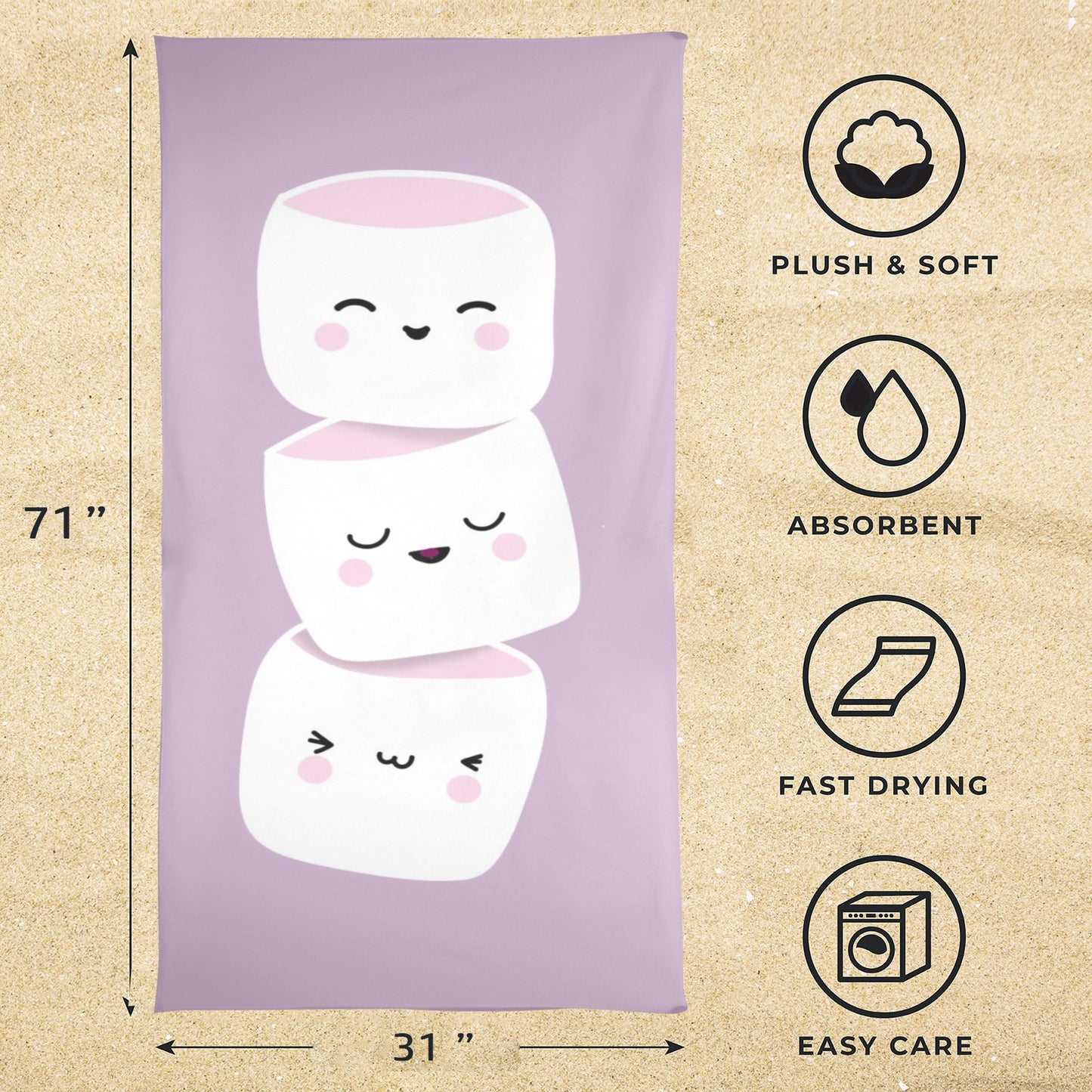 MarshMellow Beach Towel 31"x71" - The Cool Collective AU