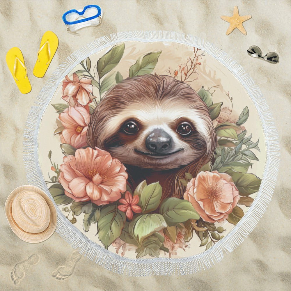 Floral Sloth Circular Beach Shawl 59"x 59" - The Cool Collective AU