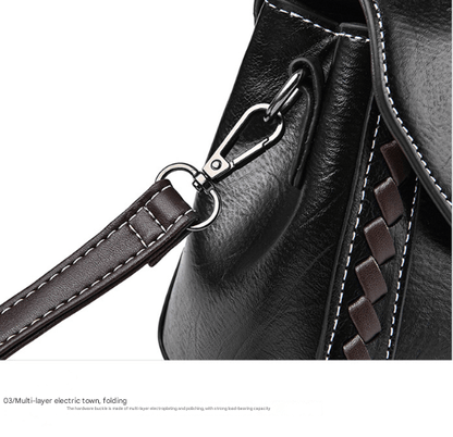 Black Elegant Women's PU Leather Top Handle Satchel - Versatile Crossbody Bag with Classic Clasp & Braided Detail - The Cool Collective AU