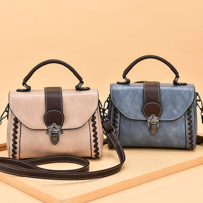 Black Elegant Women's PU Leather Top Handle Satchel - Versatile Crossbody Bag with Classic Clasp & Braided Detail - The Cool Collective AU