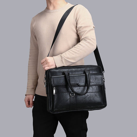 Black Men's PU Leather Briefcase - Vintage Style Laptop Messenger Bag, Crossbody Satchel for Business & Casual - The Cool Collective AU