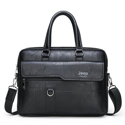 Black Men's PU Leather Briefcase - Vintage Style Laptop Messenger Bag, Crossbody Satchel for Business & Casual - The Cool Collective AU