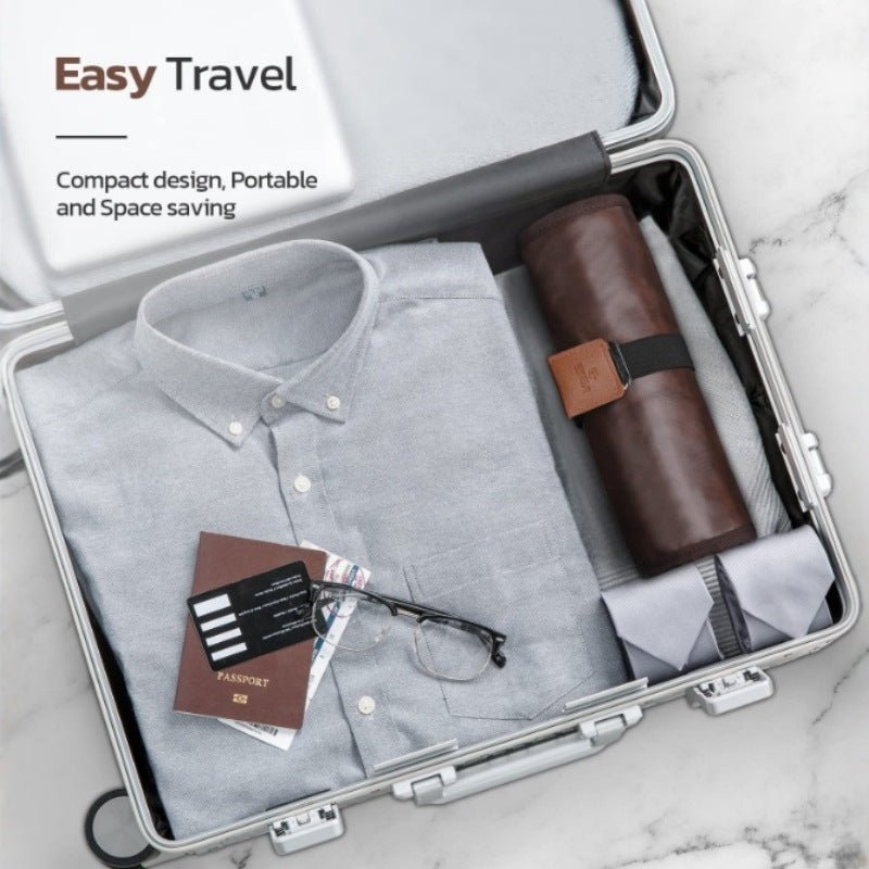 Black Men's PU Leather Toiletry Bag - Waterproof Travel Organizer for Shaving Kits & Bathroom Accessories (50.8x25.4 cm unfolded, 25.4 cm rolled) - The Cool Collective AU