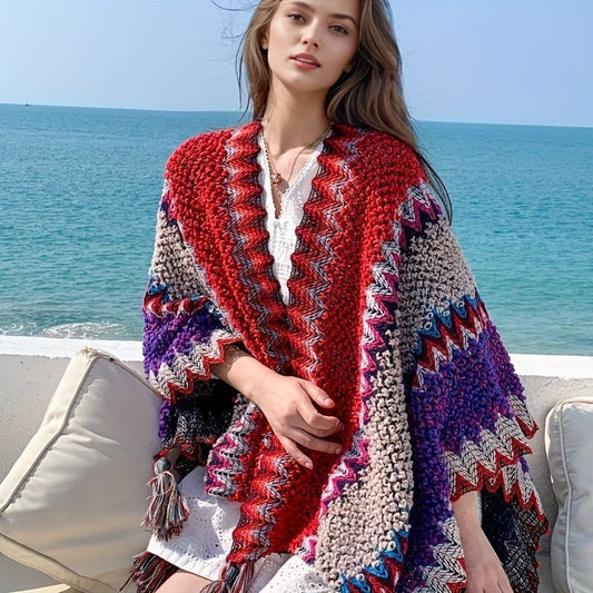 Boho Faux Fur Tassel Shawl – Warm, Stylish Women's Wrap - The Cool Collective AU