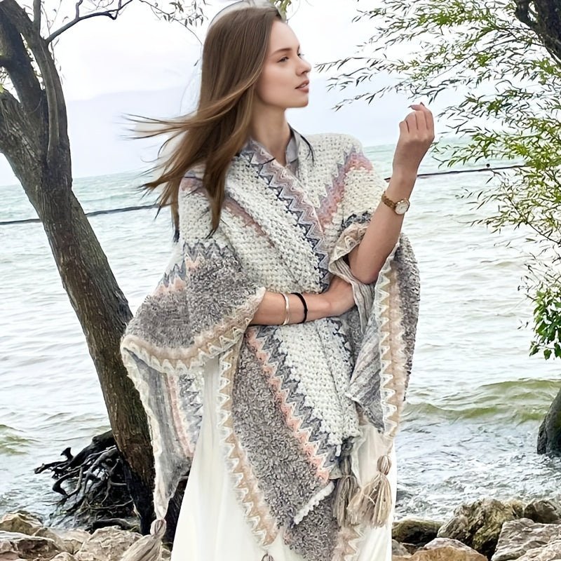 Boho Faux Fur Tassel Shawl – Warm, Stylish Women's Wrap - The Cool Collective AU