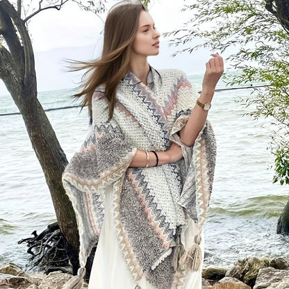 Boho Faux Fur Tassel Shawl – Warm, Stylish Women's Wrap - The Cool Collective AU