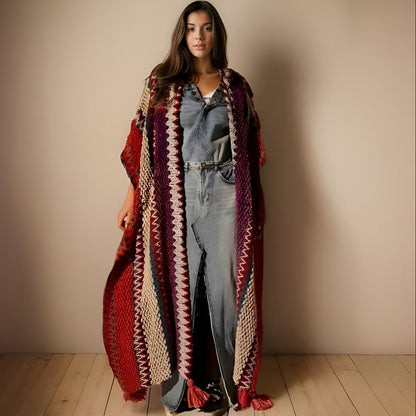 Boho Knit Shawl with Tassels – Warm Geometric Wrap for Women - The Cool Collective AU