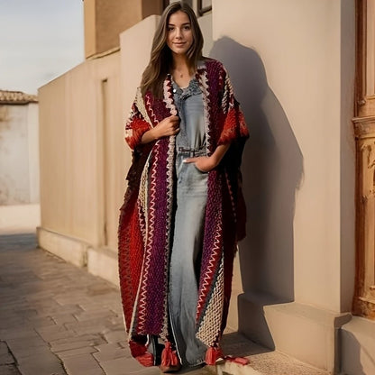 Boho Knit Shawl with Tassels – Warm Geometric Wrap for Women - The Cool Collective AU