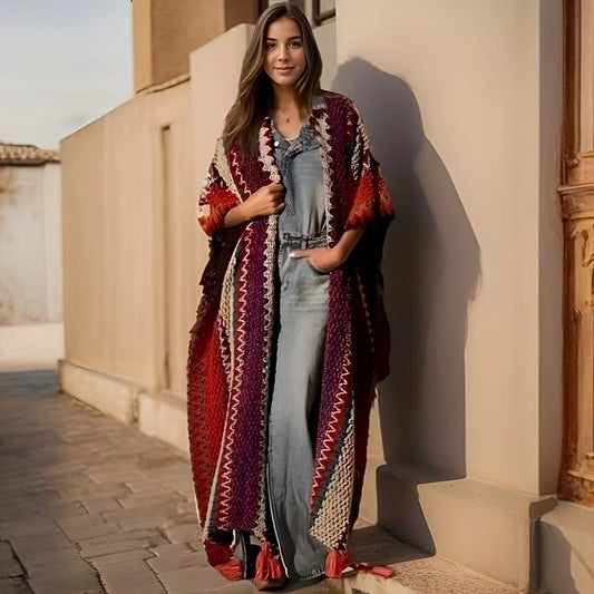 Boho Knit Shawl with Tassels – Warm Geometric Wrap for Women - The Cool Collective AU