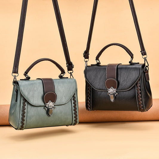 Brown Elegant Women's PU Leather Top Handle Satchel - Versatile Crossbody Bag with Classic Clasp & Braided Detail - The Cool Collective AU