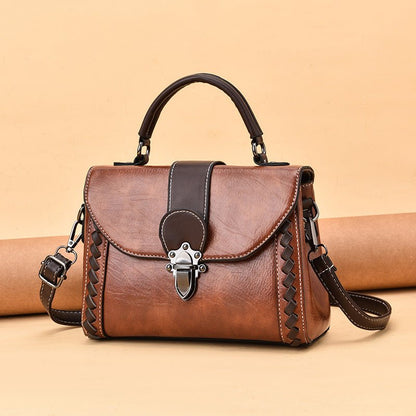 Brown Elegant Women's PU Leather Top Handle Satchel - Versatile Crossbody Bag with Classic Clasp & Braided Detail - The Cool Collective AU