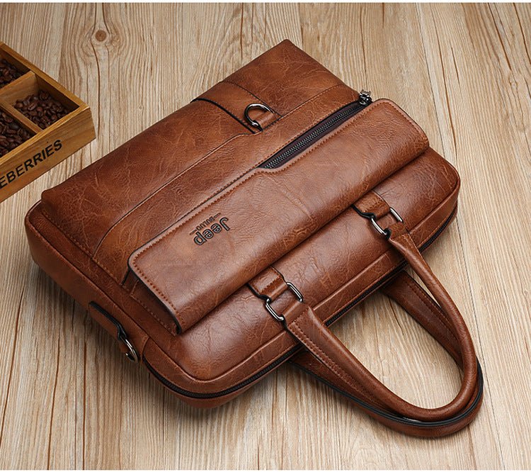 Brown Men's PU Leather Briefcase - Vintage Style Laptop Messenger Bag, Crossbody Satchel for Business & Casual - The Cool Collective AU