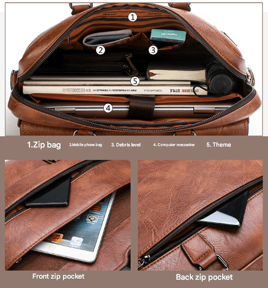 Brown Men's PU Leather Briefcase - Vintage Style Laptop Messenger Bag, Crossbody Satchel for Business & Casual - The Cool Collective AU