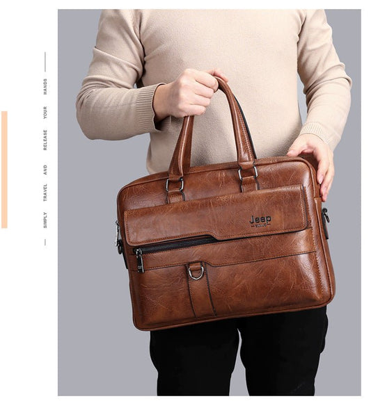Brown Men's PU Leather Briefcase - Vintage Style Laptop Messenger Bag, Crossbody Satchel for Business & Casual - The Cool Collective AU