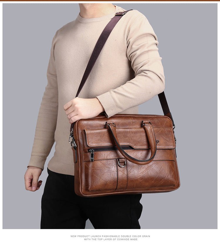 Brown Men's PU Leather Briefcase - Vintage Style Laptop Messenger Bag, Crossbody Satchel for Business & Casual - The Cool Collective AU
