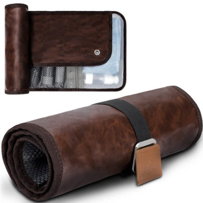 Brown Men's PU Leather Toiletry Bag - Waterproof Travel Organizer for Shaving Kits & Bathroom Accessories (50.8x25.4 cm unfolded, 25.4 cm rolled) - The Cool Collective AU