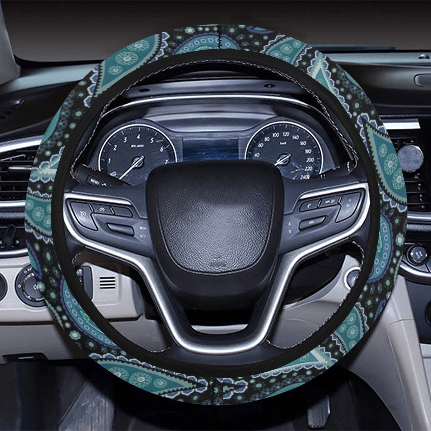 Paisley Blue Steering Wheel Cover with Elastic Edge - The Cool Collective AU