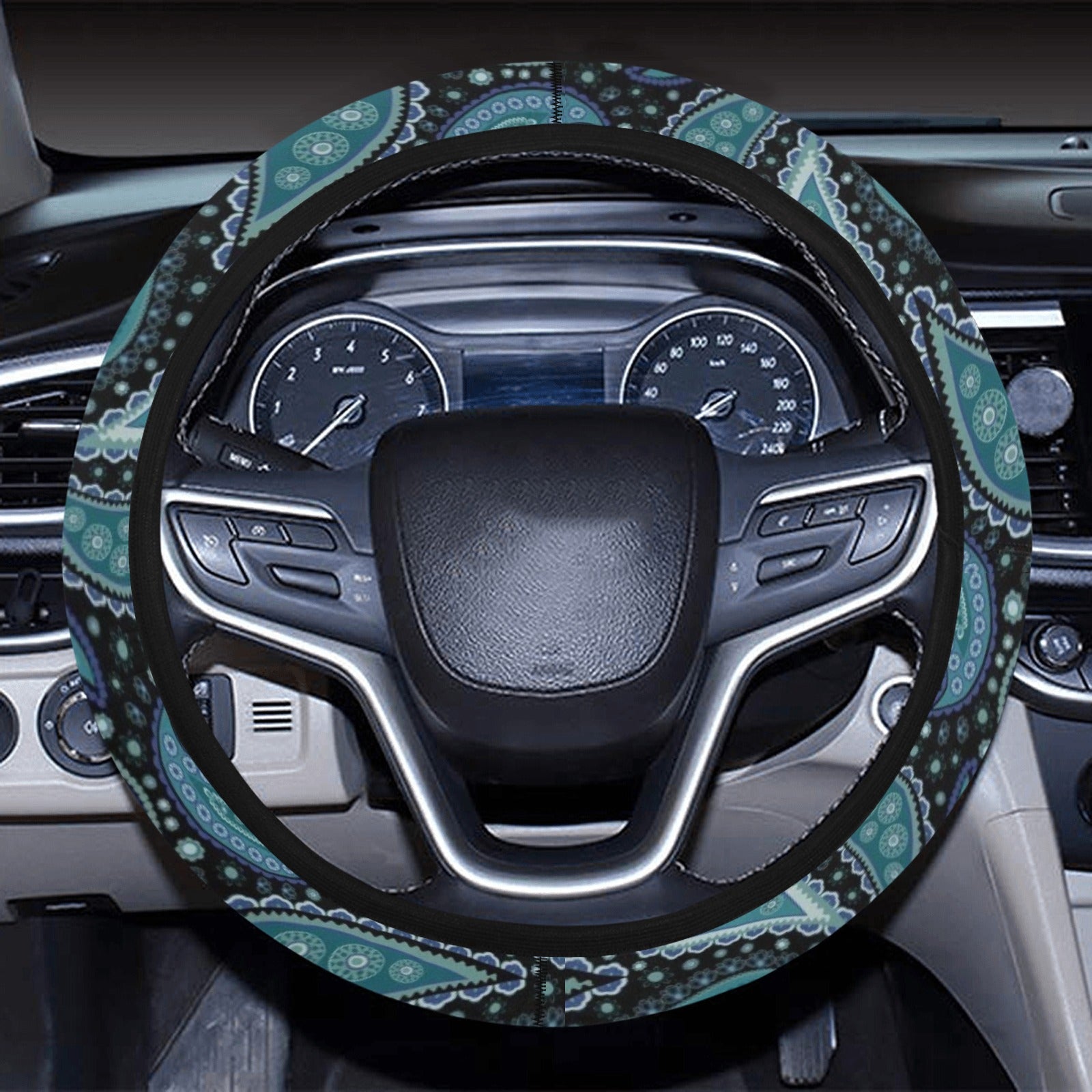 Paisley Blue Steering Wheel Cover with Elastic Edge - The Cool Collective AU