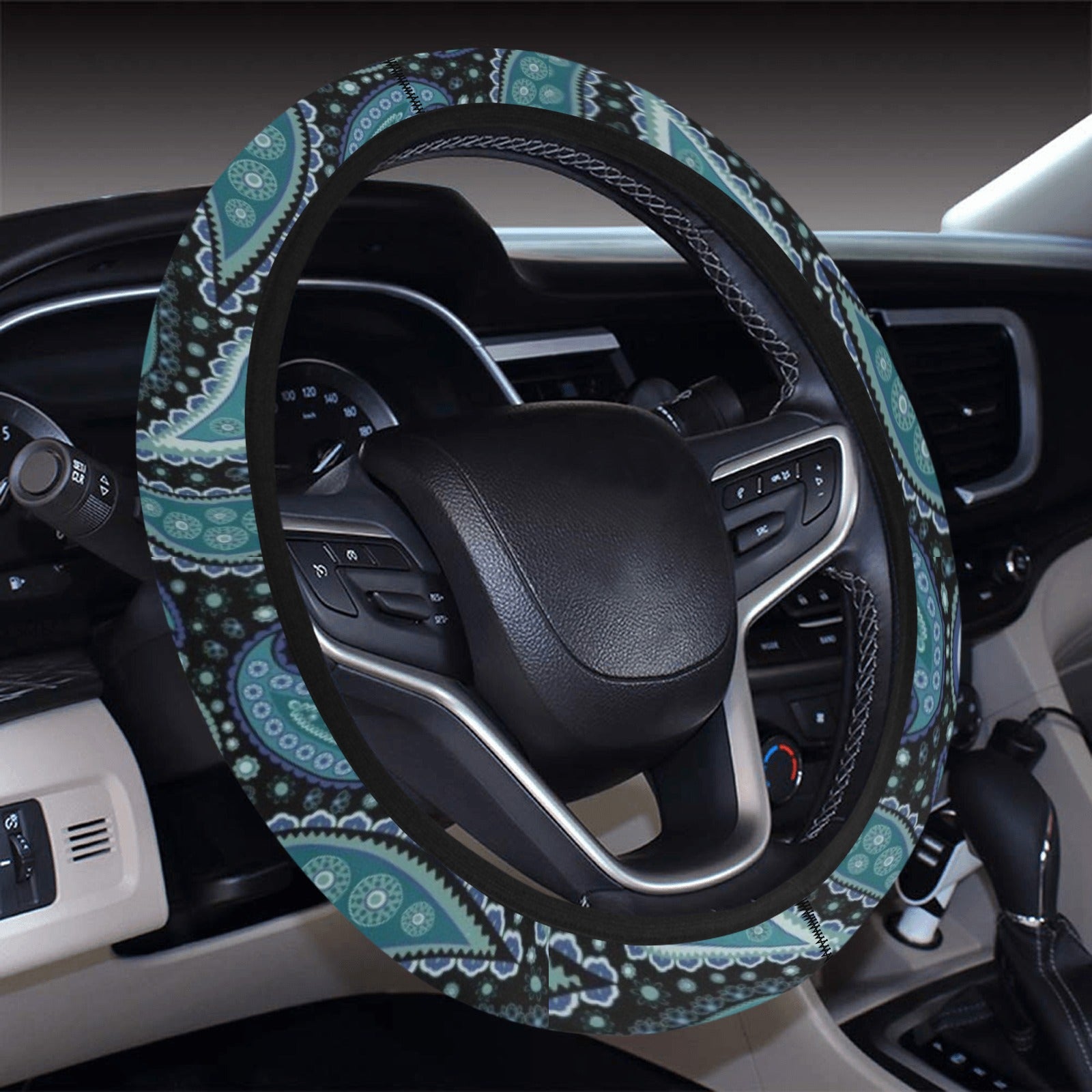 Paisley Blue Steering Wheel Cover with Elastic Edge - The Cool Collective AU