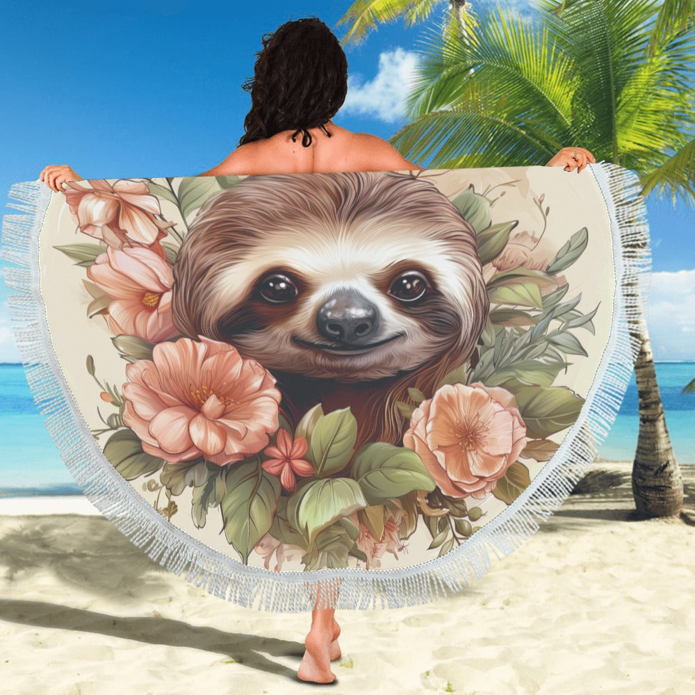 Floral Sloth Circular Beach Shawl 59"x 59" - The Cool Collective AU