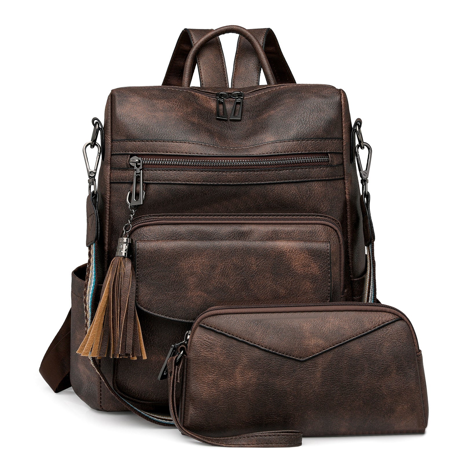 Dark - brown Women's Retro PU Leather Backpack - Dual - Color Tassel Design, Winter High - End Style - The Cool Collective AU