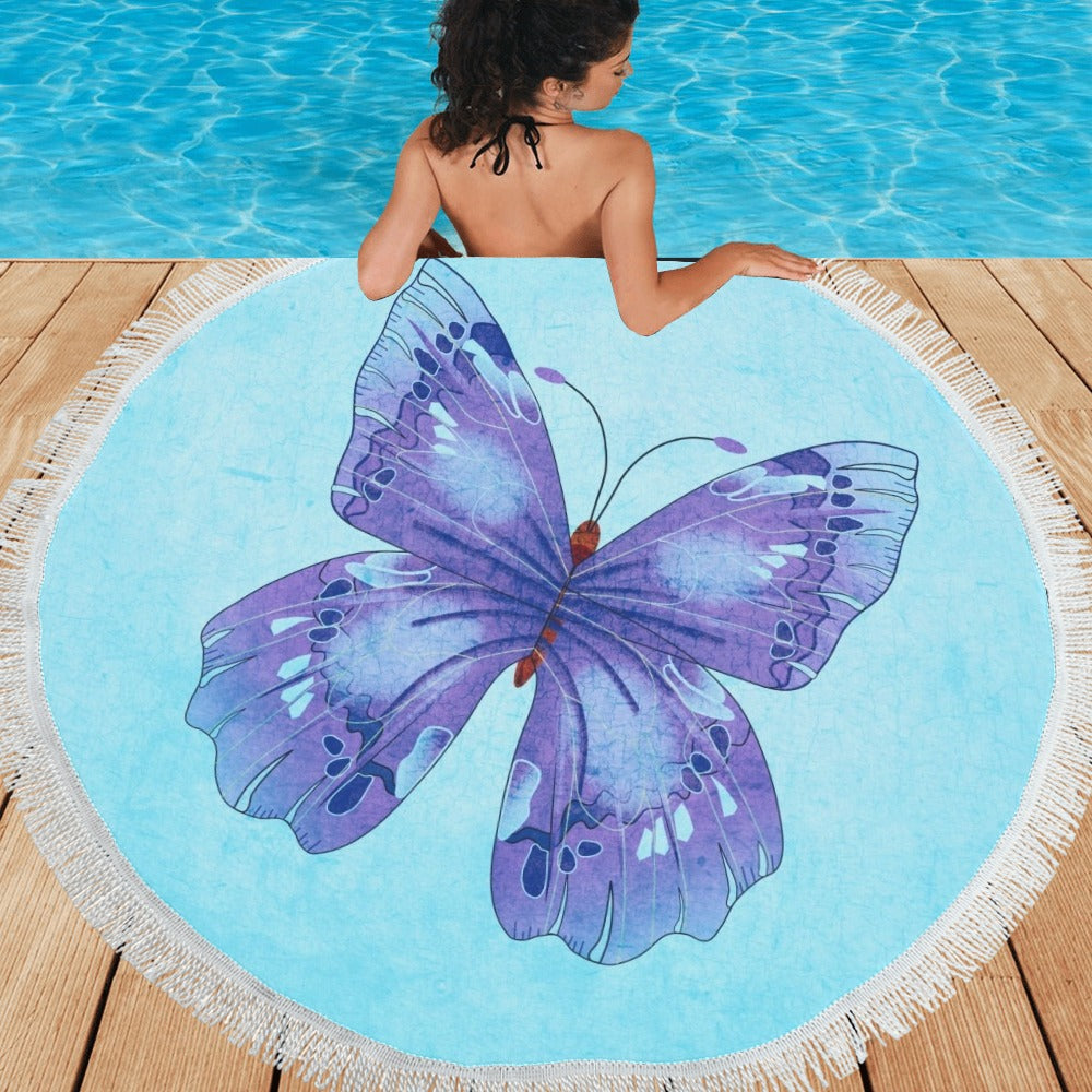 Purple Butterfly Circular Beach Shawl 59"x 59" - The Cool Collective AU