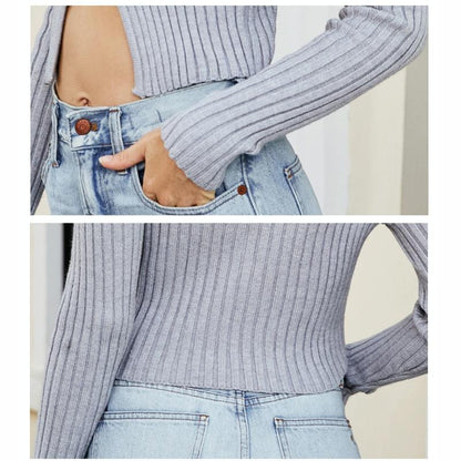 Female Sexy Navel Knit Sweater Slim Sweater Cardigan - Brown - L - The Cool Collective AU