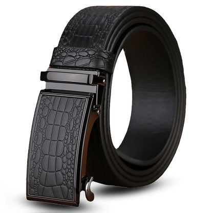 Genuine Cowhide Embossed with Crocodile Pattern Belt Luxury Business Automatic Belts (Black) - The Cool Collective AU