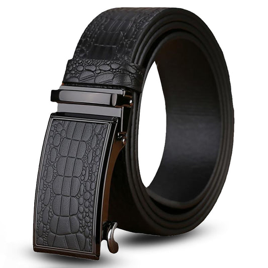 Genuine Cowhide Embossed with Crocodile Pattern Belt Luxury Business Automatic Belts (Black) - The Cool Collective AU