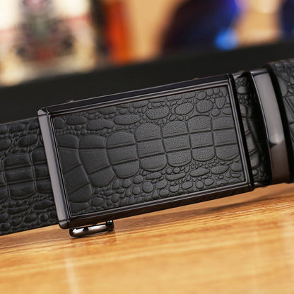Genuine Cowhide Embossed with Crocodile Pattern Belt Luxury Business Automatic Belts (Black) - The Cool Collective AU