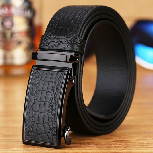 Genuine Cowhide Embossed with Crocodile Pattern Belt Luxury Business Automatic Belts (Black) - The Cool Collective AU