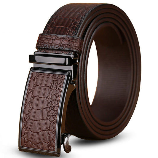 Genuine Cowhide Embossed with Crocodile Pattern Belt Luxury Business Automatic Belts (Brown) - The Cool Collective AU