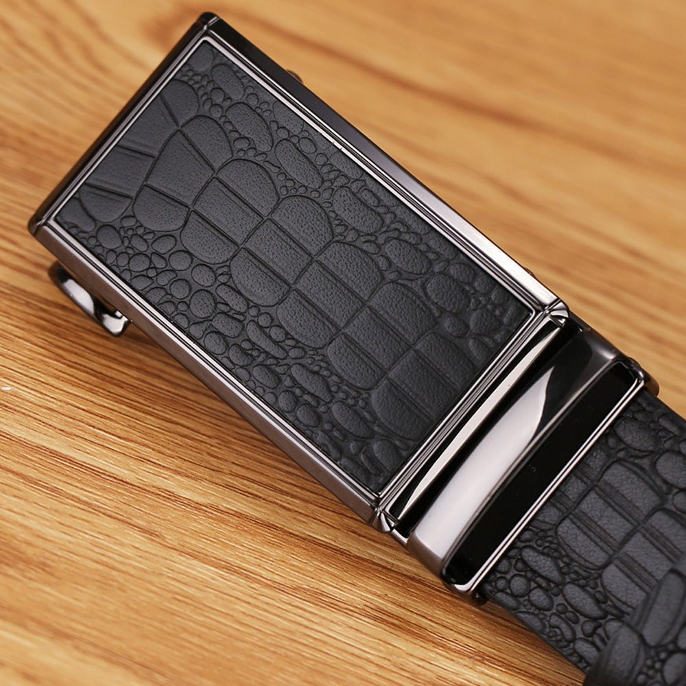 Genuine Cowhide Embossed with Crocodile Pattern Belt Luxury Business Automatic Belts (Brown) - The Cool Collective AU