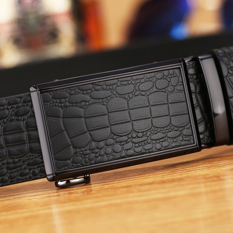 Genuine Cowhide Embossed with Crocodile Pattern Belt Luxury Business Automatic Belts (Brown) - The Cool Collective AU