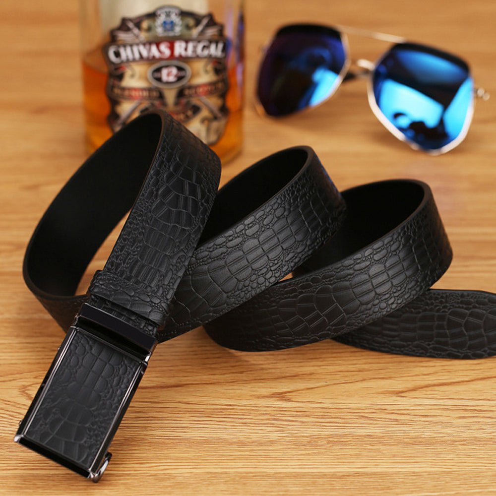 Genuine Cowhide Embossed with Crocodile Pattern Belt Luxury Business Automatic Belts (Brown) - The Cool Collective AU