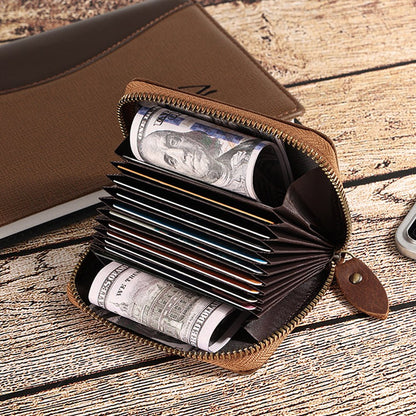 Genuine Leather Large Capacity RFID Anti - magnetic Money Clip Organ Wallets (Brown) - The Cool Collective AU