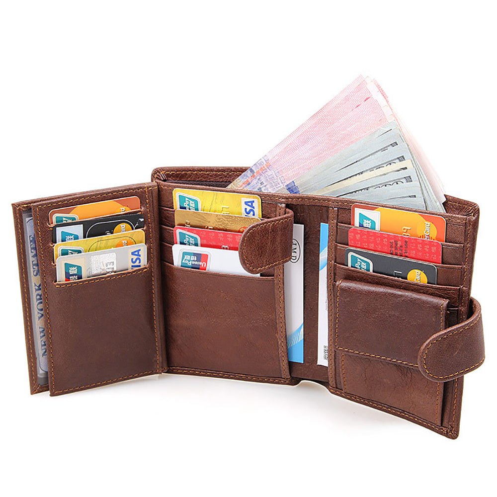 Genuine leather men wallets High - quality Multi card short wallet Men's Cow Leather RFID Card Holder - The Cool Collective AU