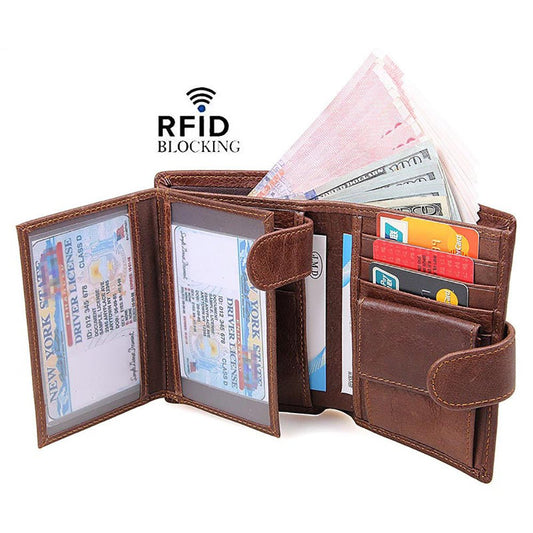 Genuine leather men wallets High - quality Multi card short wallet Men's Cow Leather RFID Card Holder - The Cool Collective AU