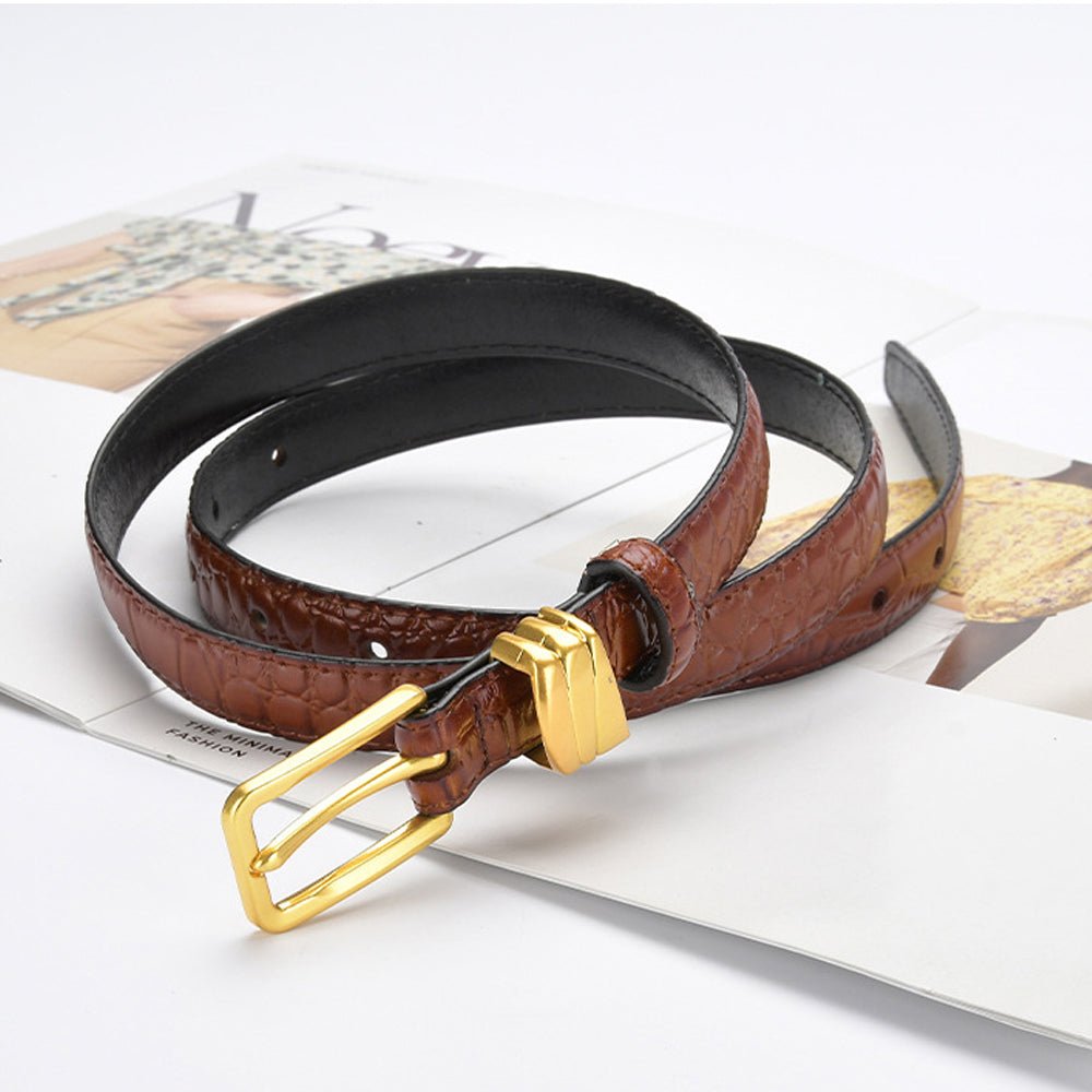 Genuine leather with Crocodile pattern pin buckle thin belt jeans belt for women (Black) - The Cool Collective AU