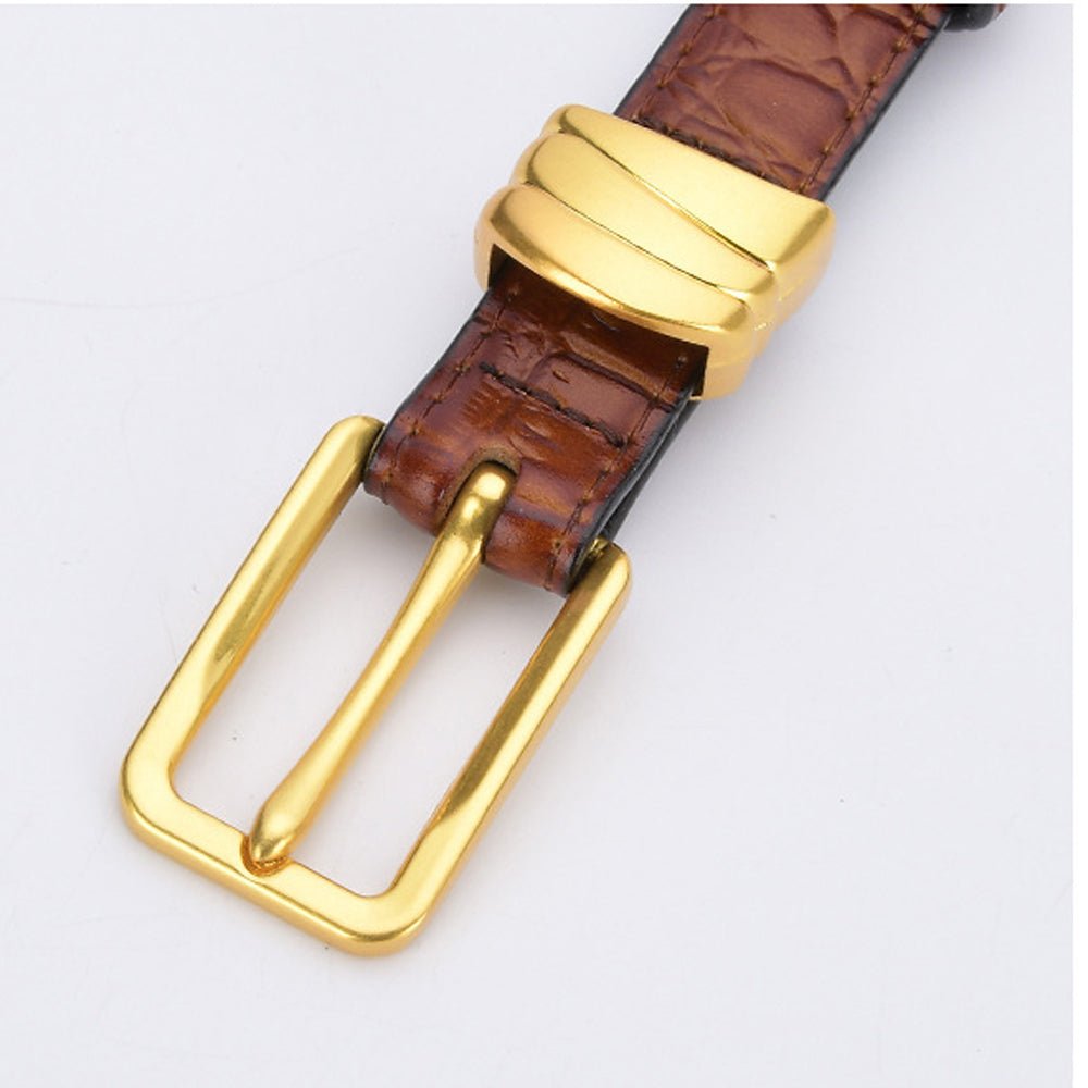 Genuine leather with Crocodile pattern pin buckle thin belt jeans belt for women (Black) - The Cool Collective AU