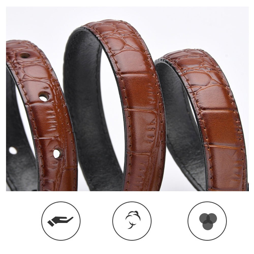 Genuine leather with Crocodile pattern pin buckle thin belt jeans belt for women (Black) - The Cool Collective AU