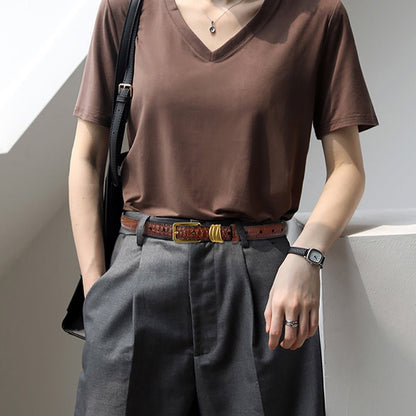 Genuine leather with Crocodile pattern pin buckle thin belt jeans belt for women (Black) - The Cool Collective AU