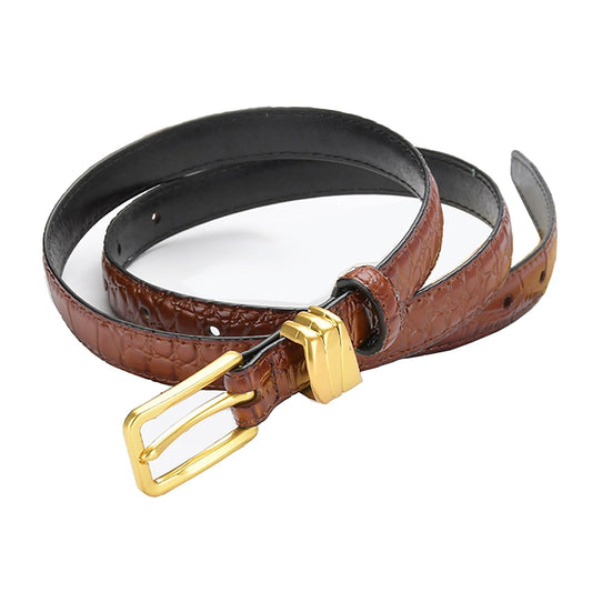 Genuine leather with Crocodile pattern pin buckle thin belt jeans belt for women (Dark Brown) - The Cool Collective AU