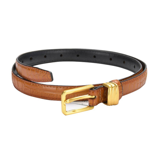 Genuine leather with Crocodile pattern pin buckle thin belt jeans belt for women (Light Brown) - The Cool Collective AU