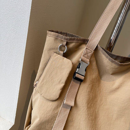 Khaki Women's Large Capacity Nylon Tote Bag - Stylish Casual Shoulder & Crossbody Bag with Detachable Pouch - The Cool Collective AU