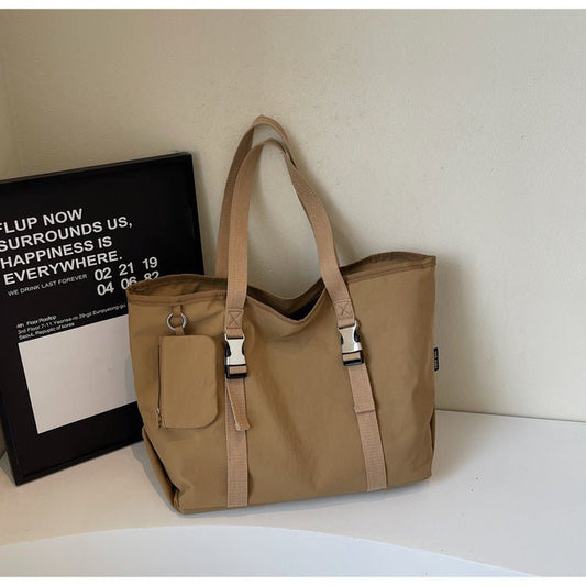 Khaki Women's Large Capacity Nylon Tote Bag - Stylish Casual Shoulder & Crossbody Bag with Detachable Pouch - The Cool Collective AU