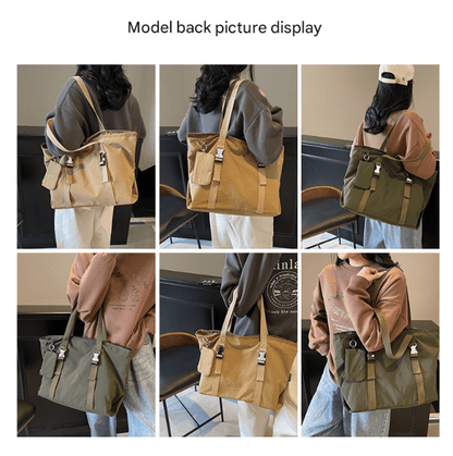 Khaki Women's Large Capacity Nylon Tote Bag - Stylish Casual Shoulder & Crossbody Bag with Detachable Pouch - The Cool Collective AU